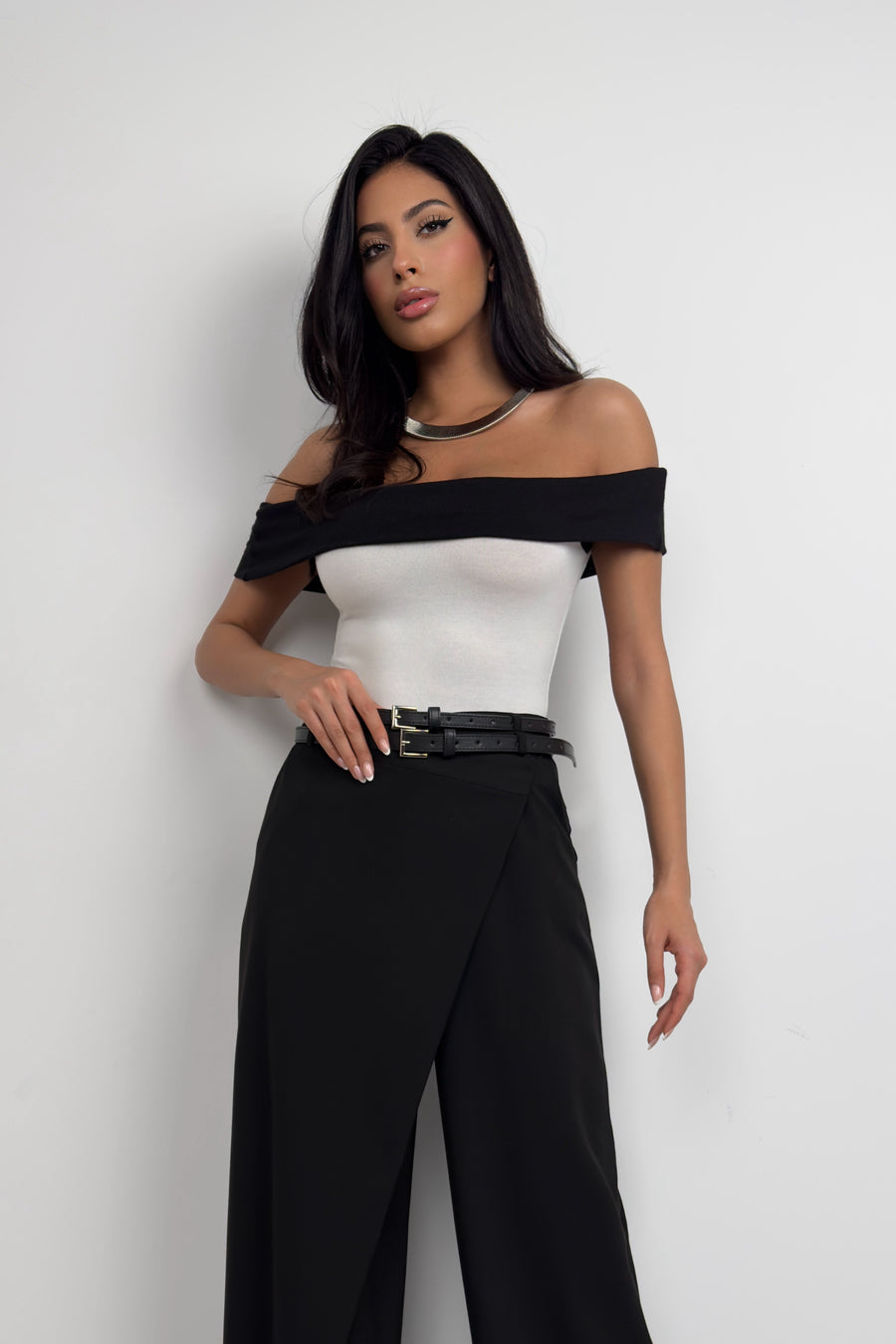 Asymmetrical Double Belted Black Trousers 