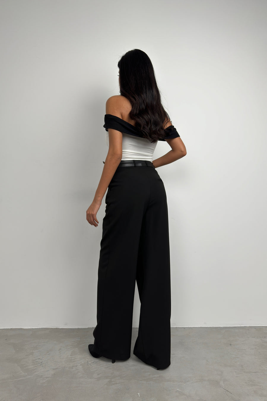 Asymmetrical Double Belted Black Trousers 