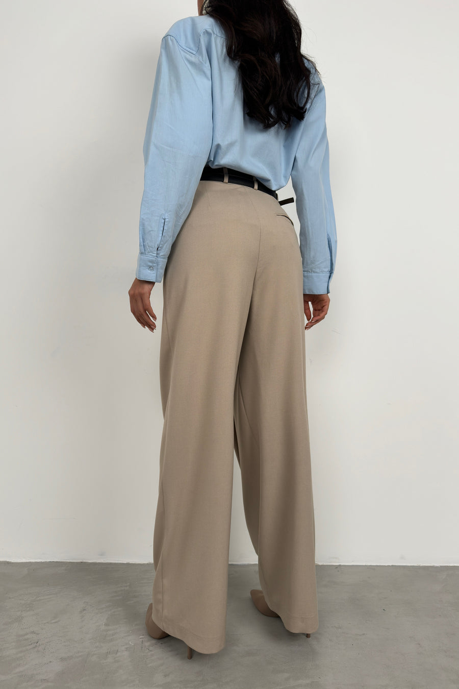 Asymmetrical Double Belted Beige Trousers 