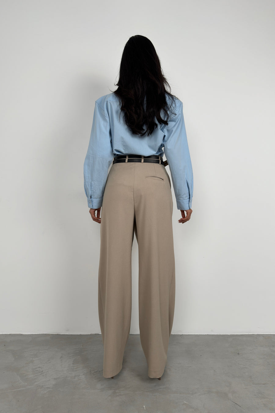 Asymmetrical Double Belted Beige Trousers 