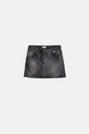 Asymmetrical Belt Denim Mini Black Skirt