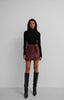 Asymmetrical Belted Burgundy Leather Skirt 