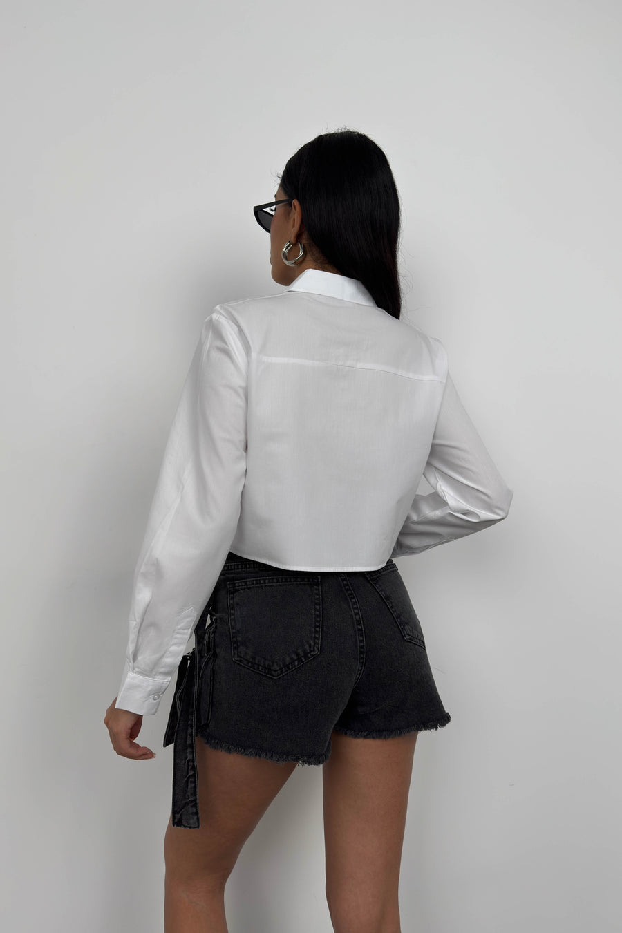 Asymmetric Cut White Crop Shirt 