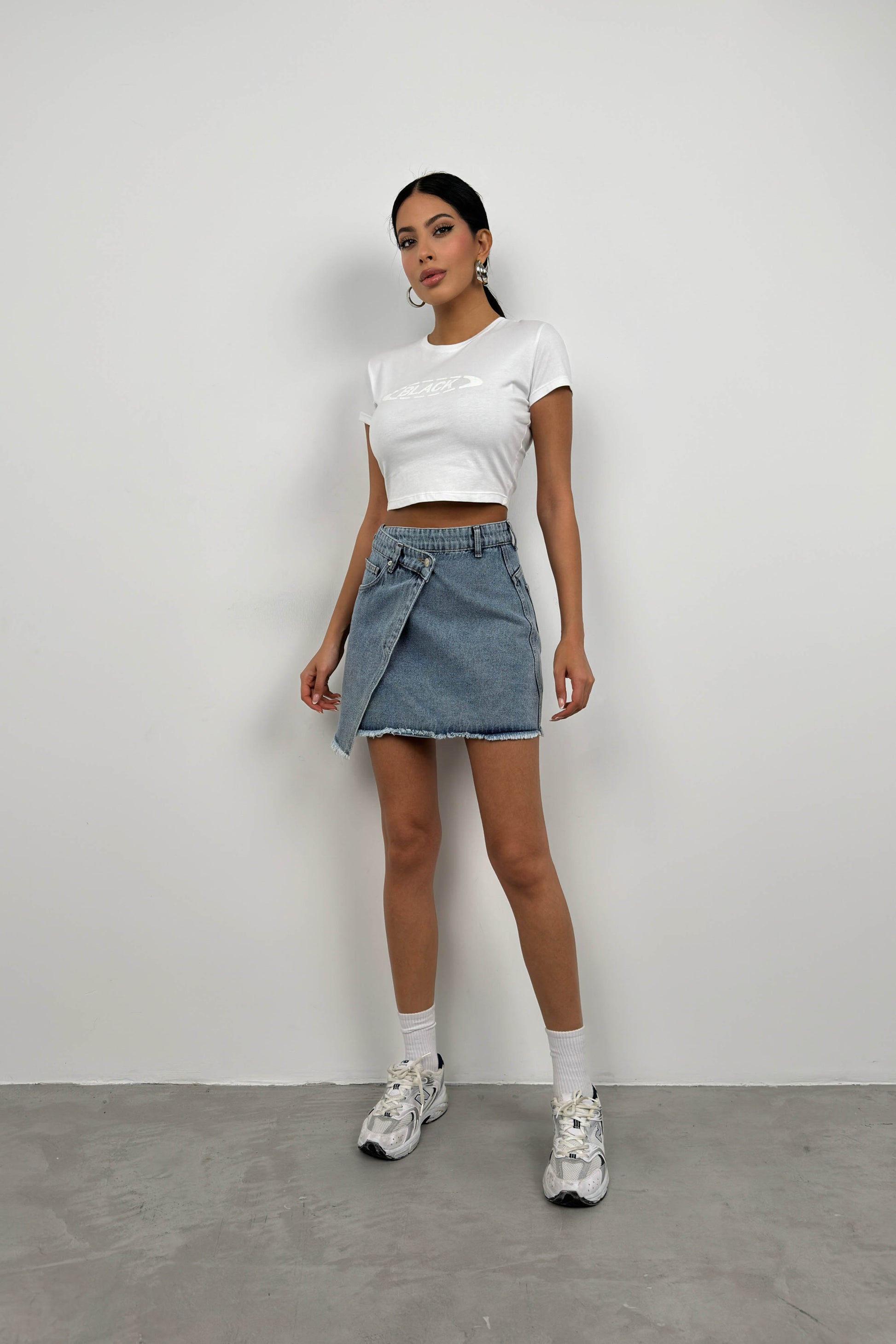 Asymmetric Cut Light Blue Denim Skirt 