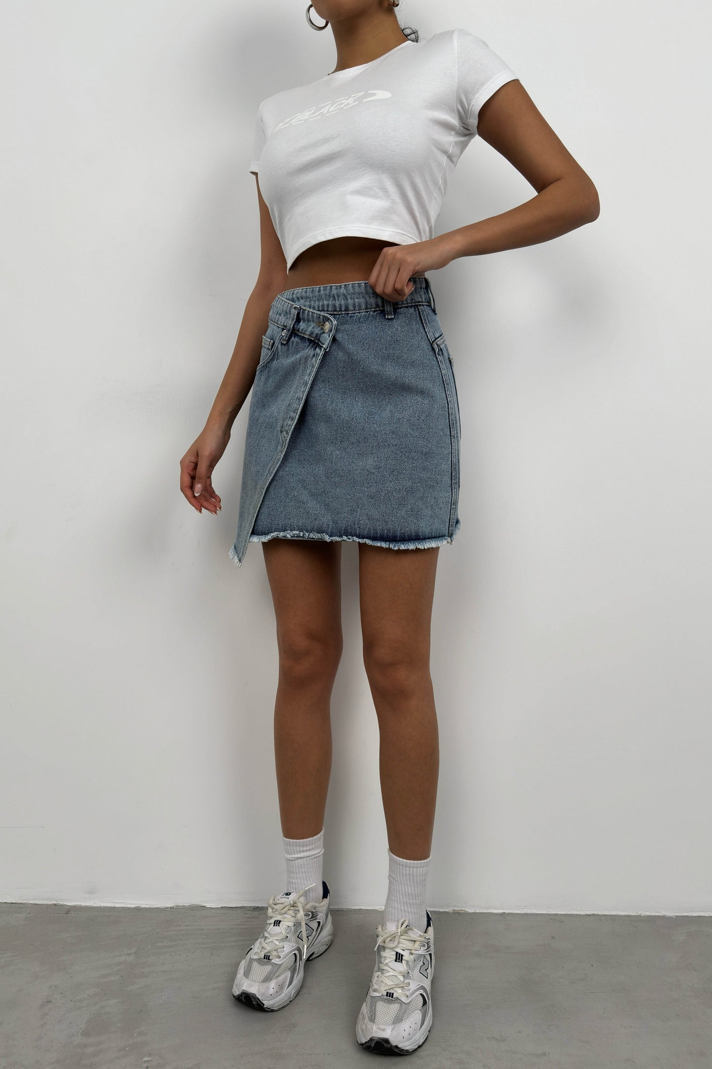 Asymmetric Cut Light Blue Denim Skirt 