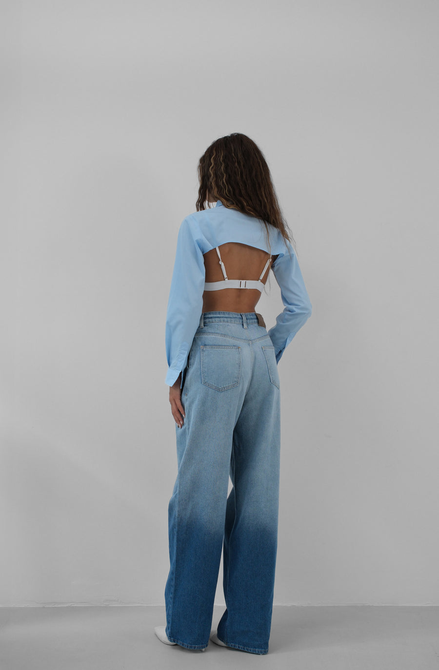 Asymmetric Cut Blue Crop Shirt 