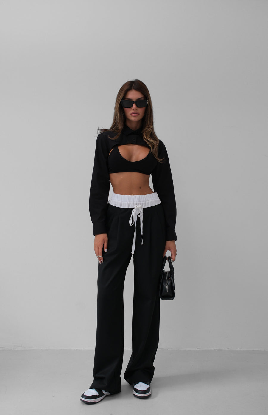 Asymmetric Cut Black Crop Shirt 