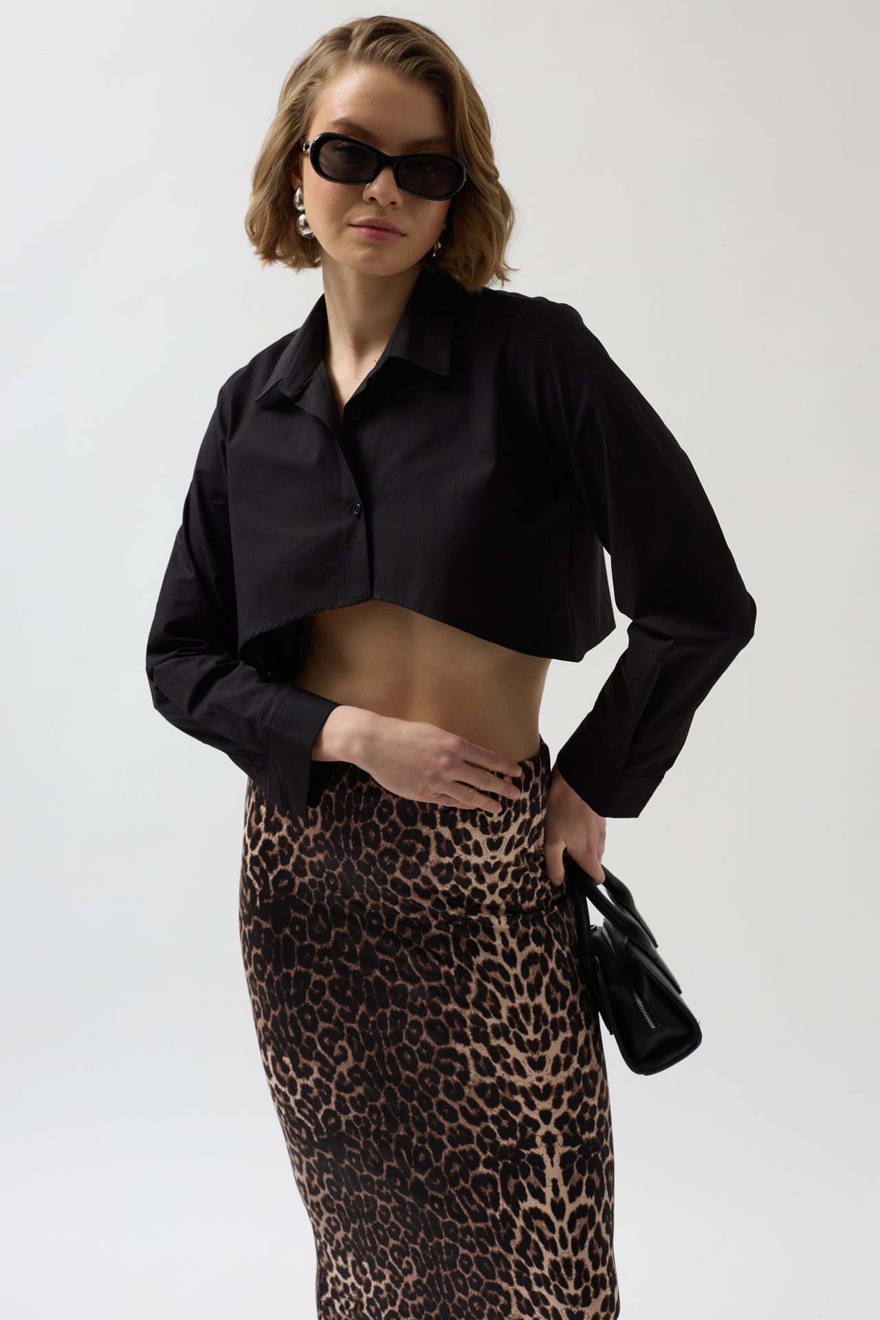 Asymmetric Cut Black Crop Shirt 