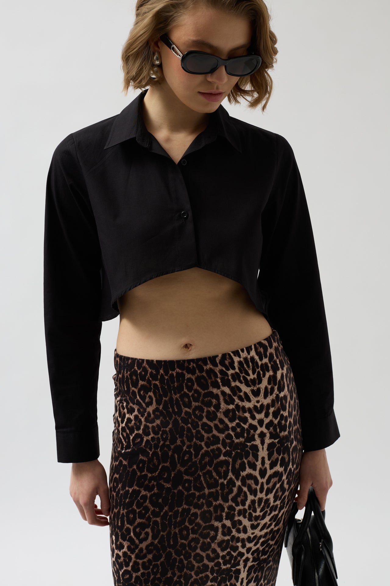 Asymmetric Cut Black Crop Shirt 