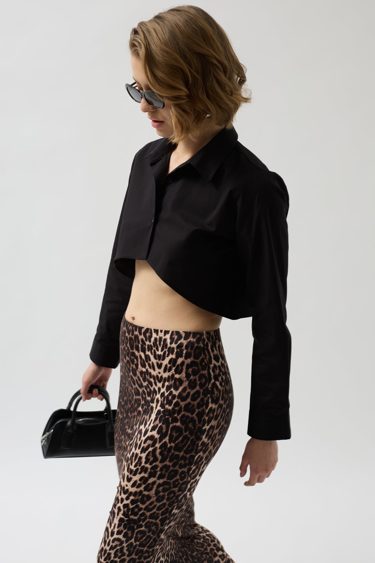 Asymmetric Cut Black Crop Shirt 