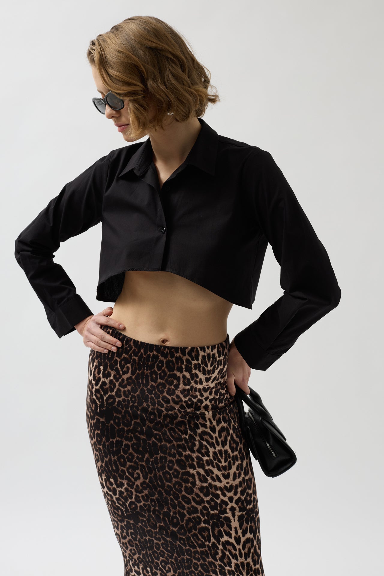 Asymmetric Cut Black Crop Shirt 