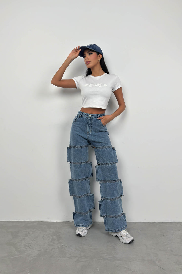 Asimetrik Pencere Detay Koyu Mavi Jean