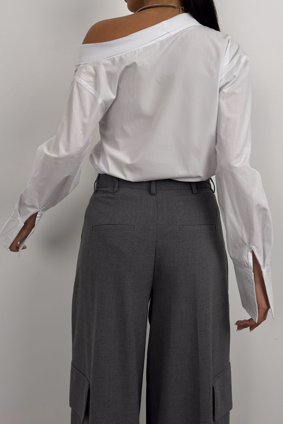 Asymmetric Shawl Collar White Shirt 