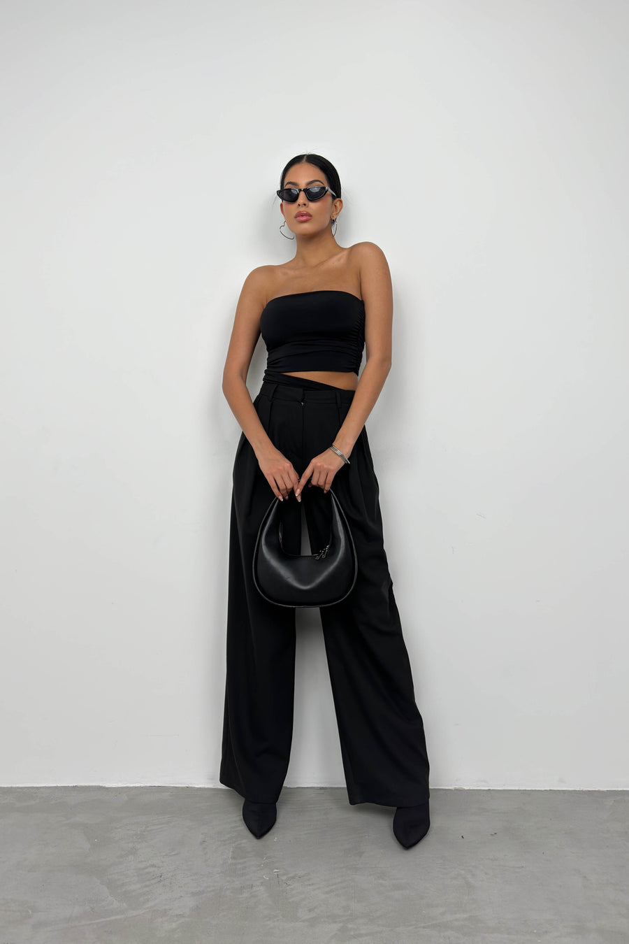 Asymmetrical Strapless Black Crop 