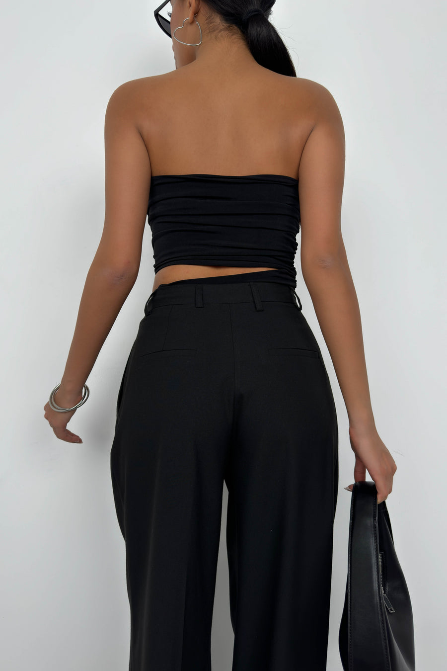 Asymmetrical Strapless Black Crop 