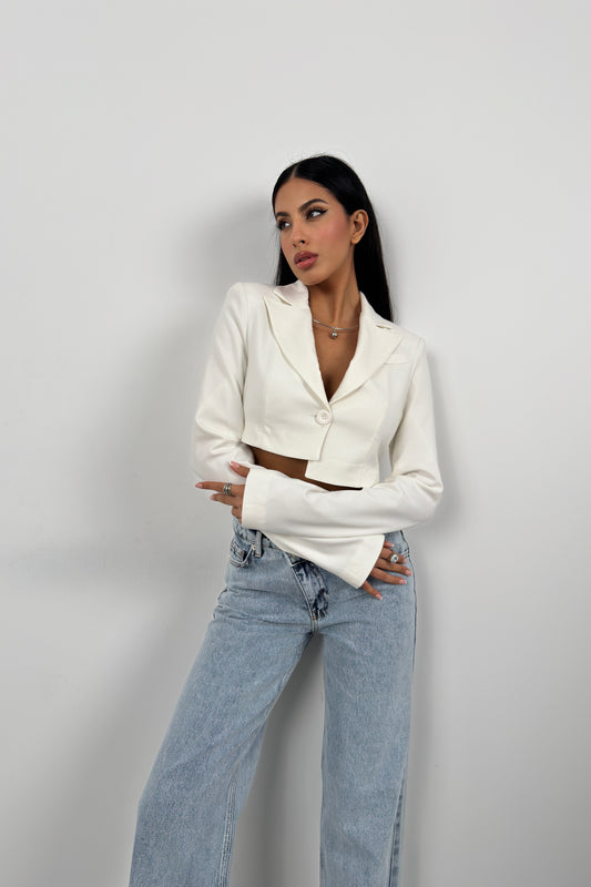 Asymmetrical Single Button White Jacket