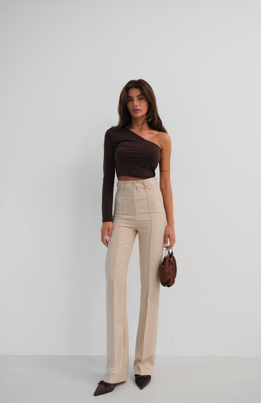 Asymmetrical One Shoulder Brown Crop Top 