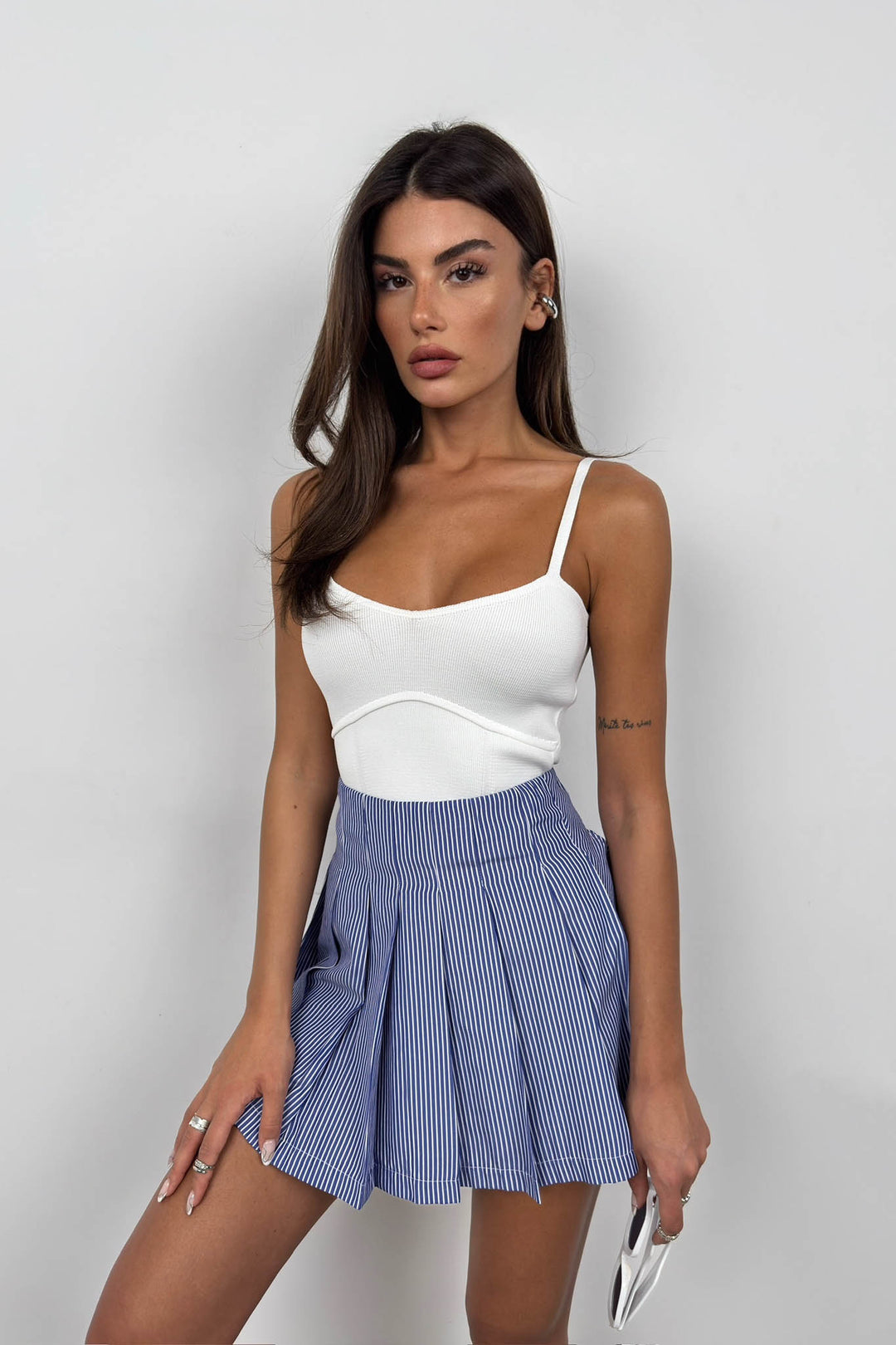 Askılı Basıc Ekru Triko Bluz