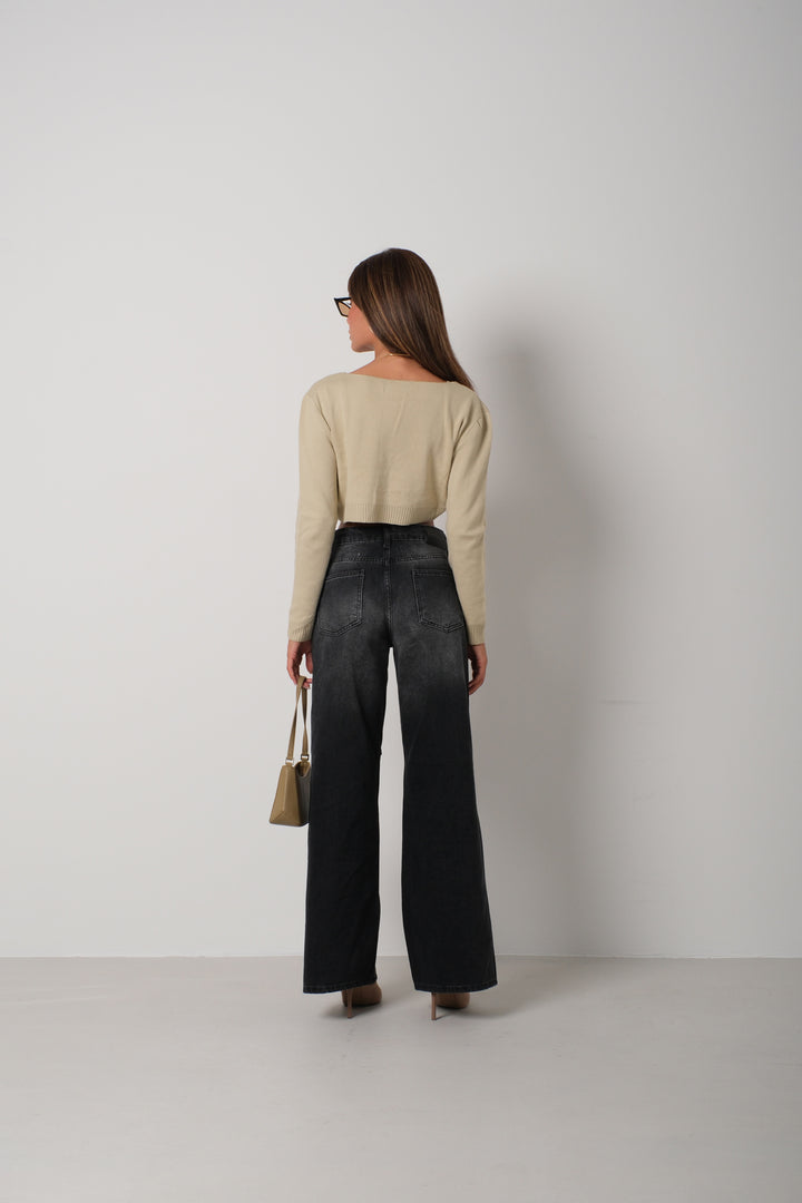 Askılı Bluz Hırka Bej Triko Takım