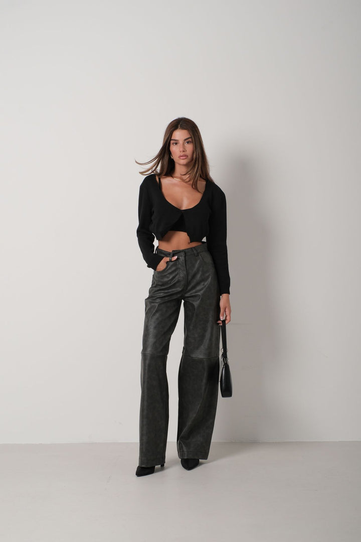 Askılı Bluz Hırka Siyah Triko Takım