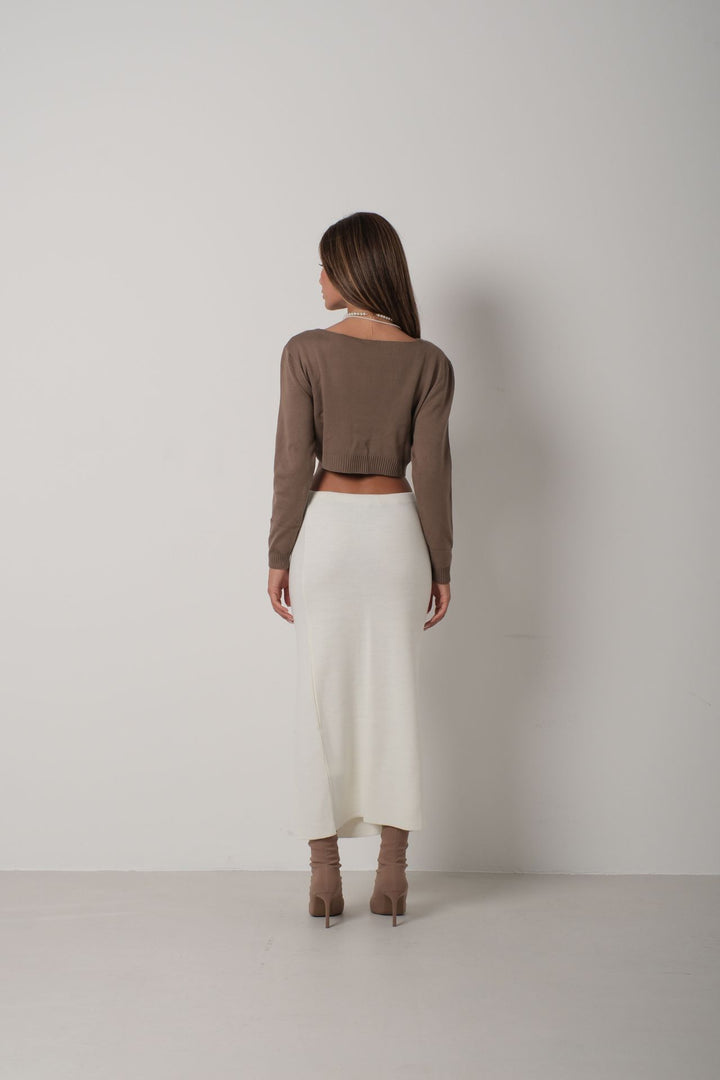 Askılı Bluz Hırka Vizon Triko Takım