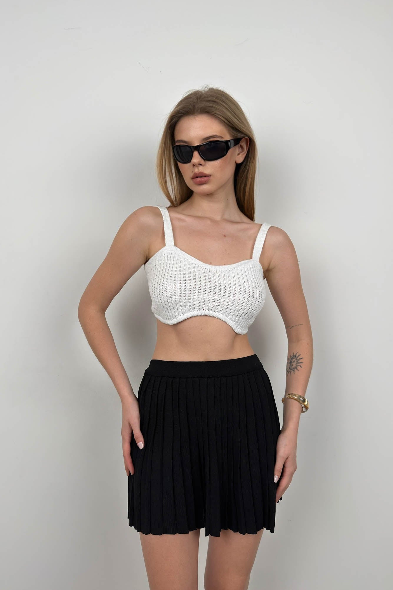 Askılı Beyaz Crop Bra