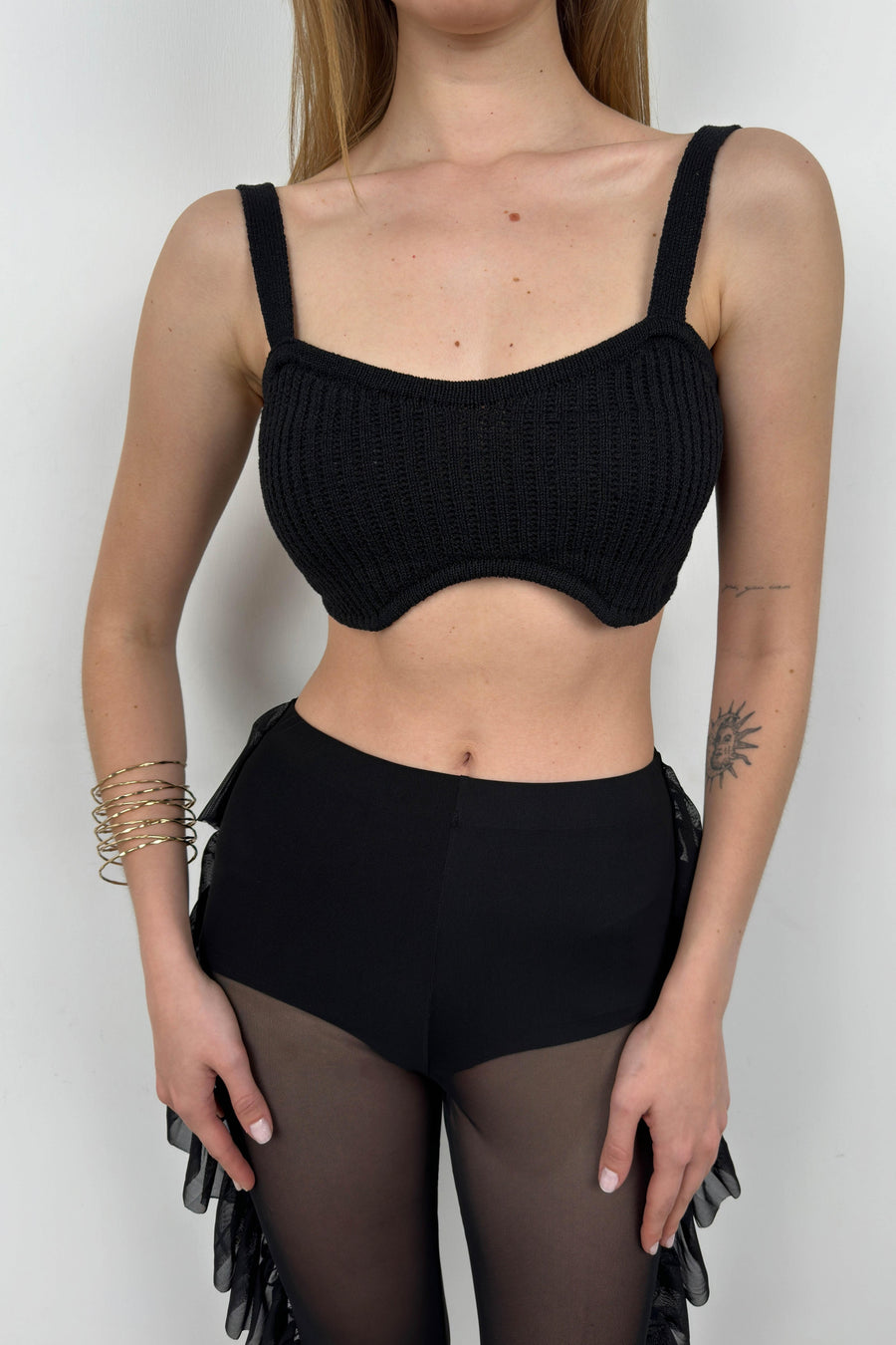 Black Crop Bra with Straps 