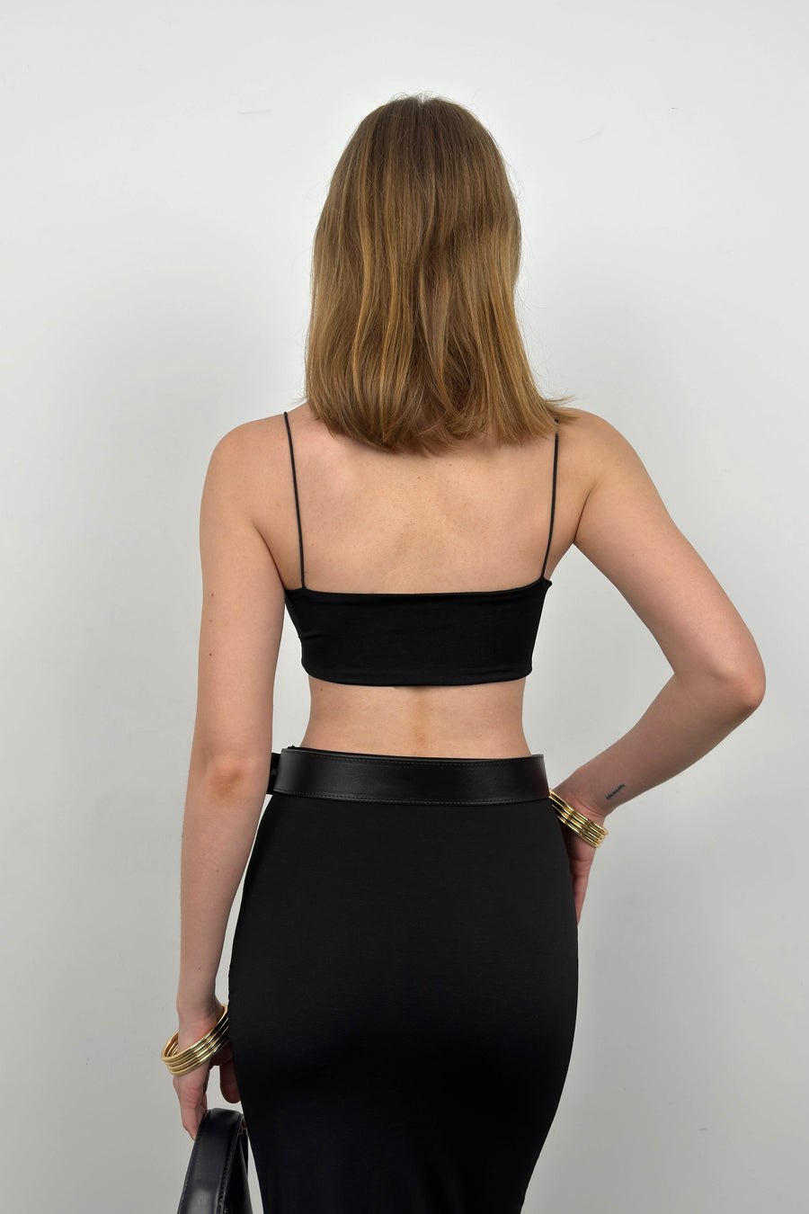 Crop Top with Slit and Black Skirt Set 