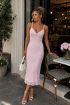 Askılı Güpür Pembe Maxi Elbise