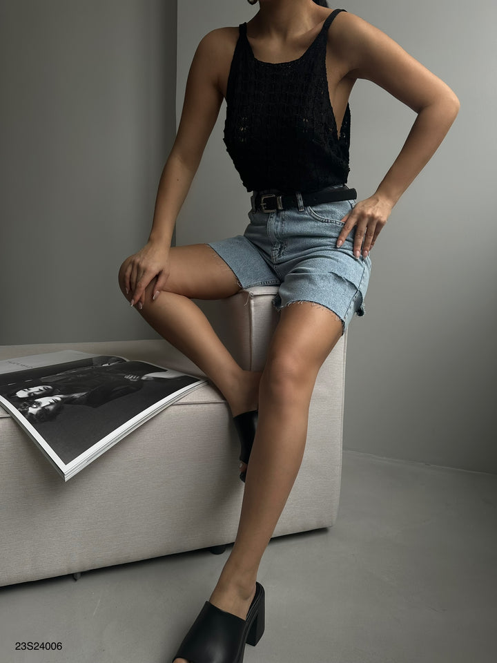 Askılı Siyah Triko Bluz