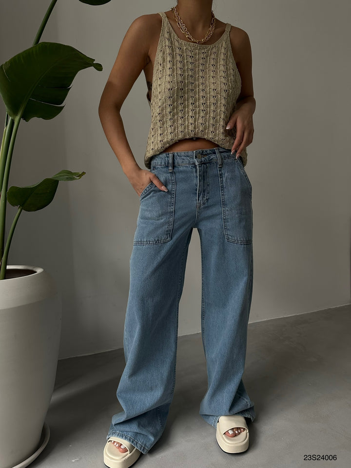 Askılı Bej Triko Bluz