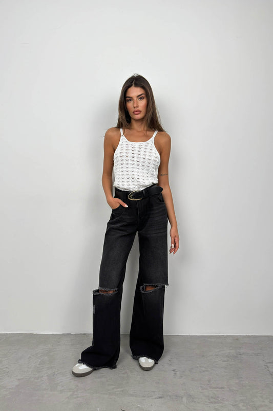 Strappy Ecru Knit Blouse 