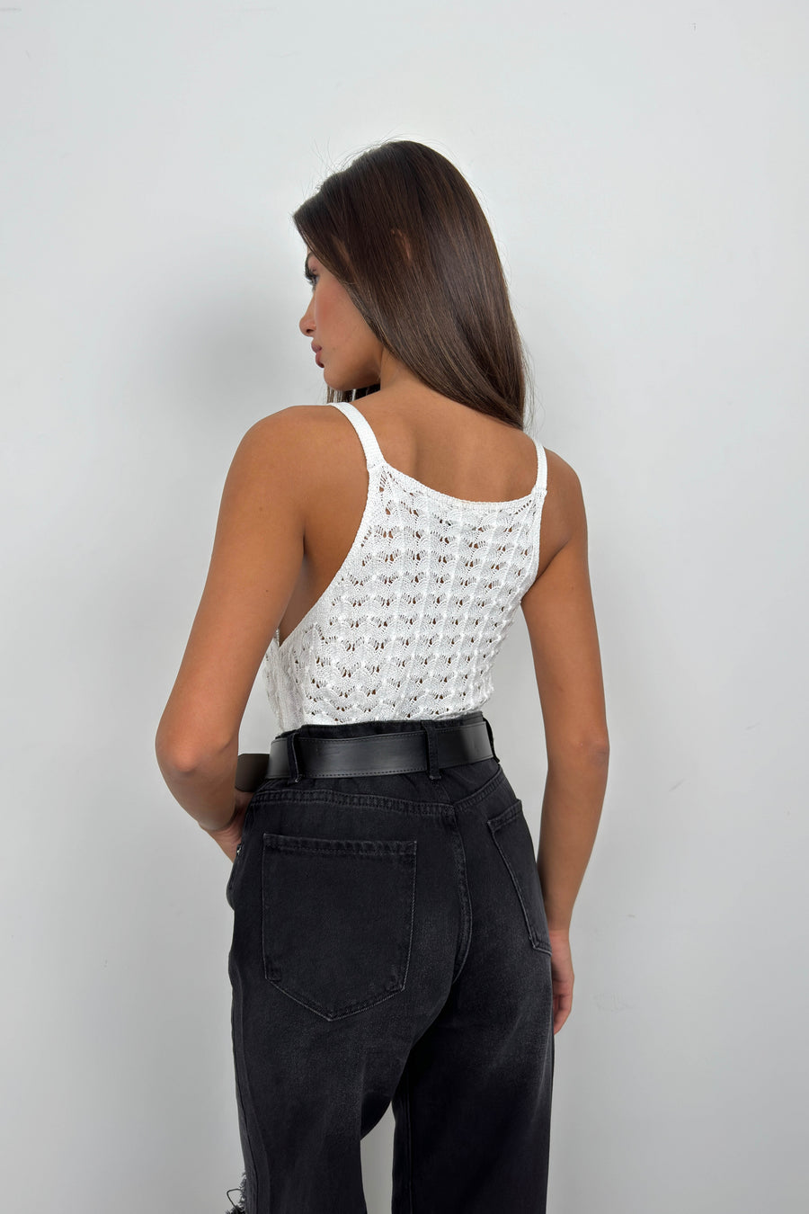 Strappy Ecru Knit Blouse 