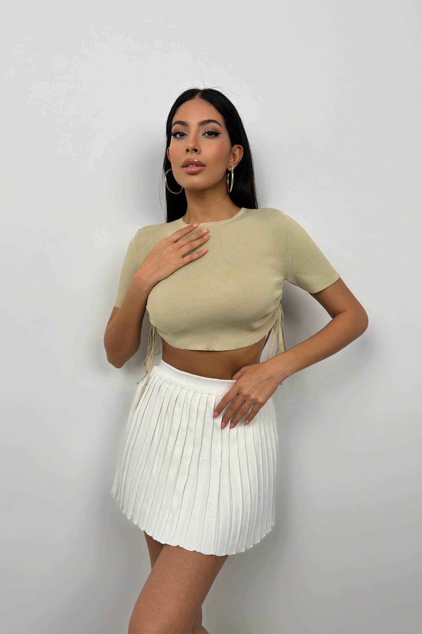 Laced Beige Crop Blouse 