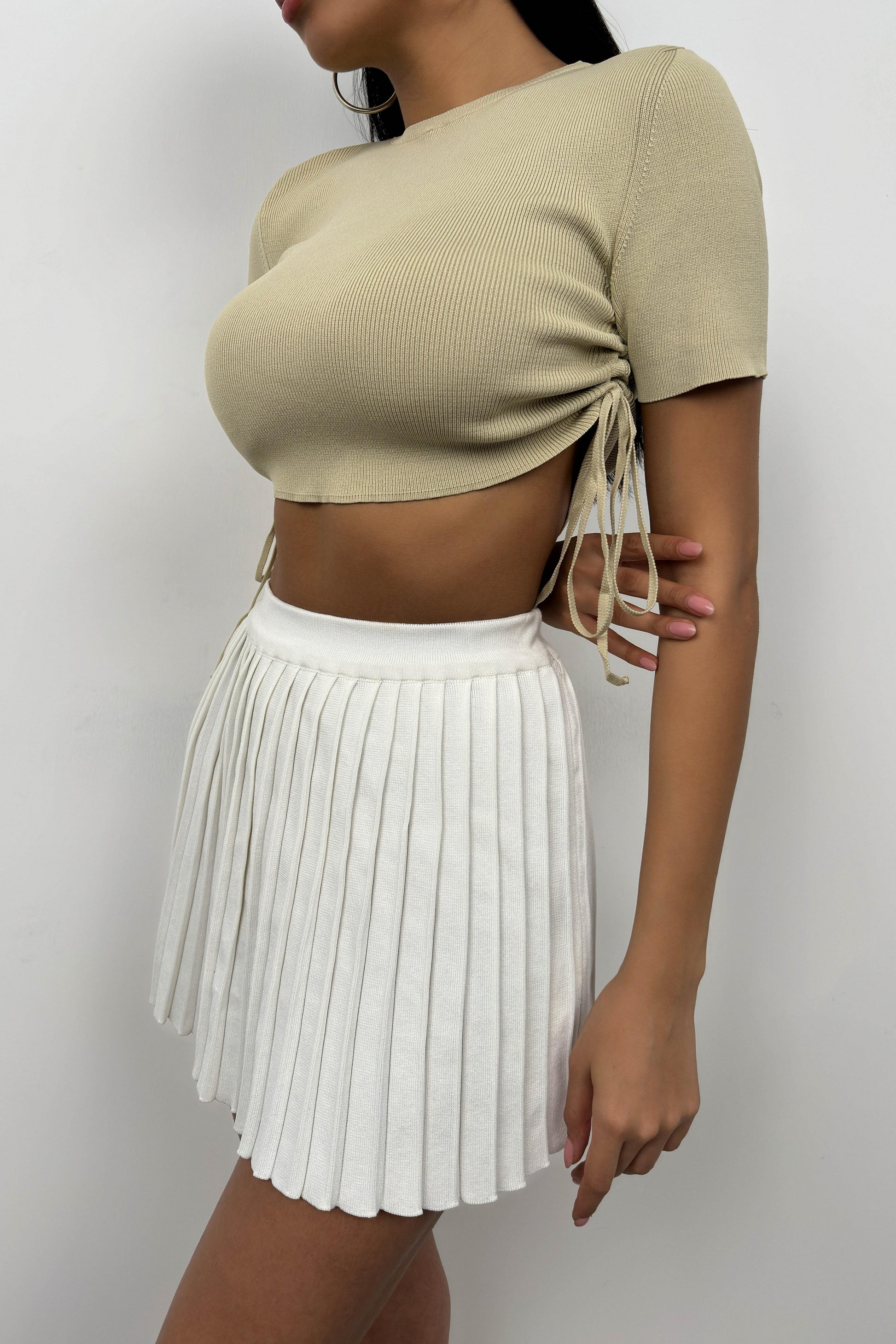 Laced Beige Crop Blouse 