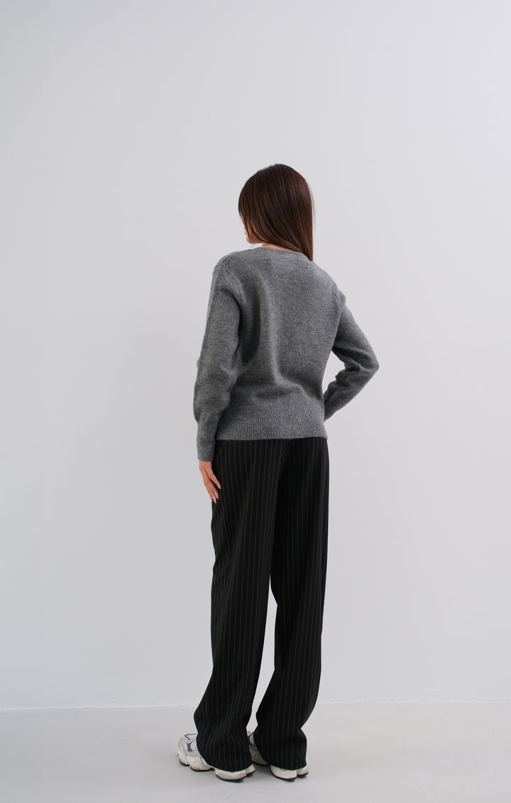 Bağcıklı Gri Hırka