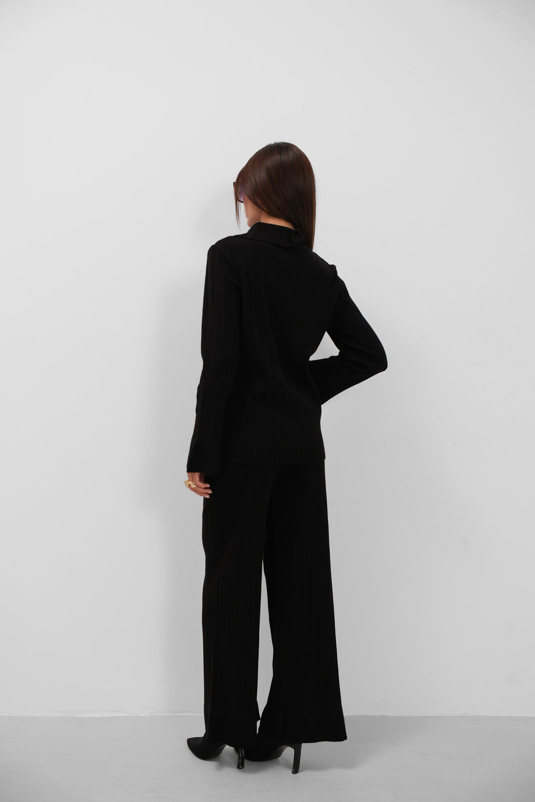 Bağcıklı Hırka Oversize Pantolon Triko Siyah Takım