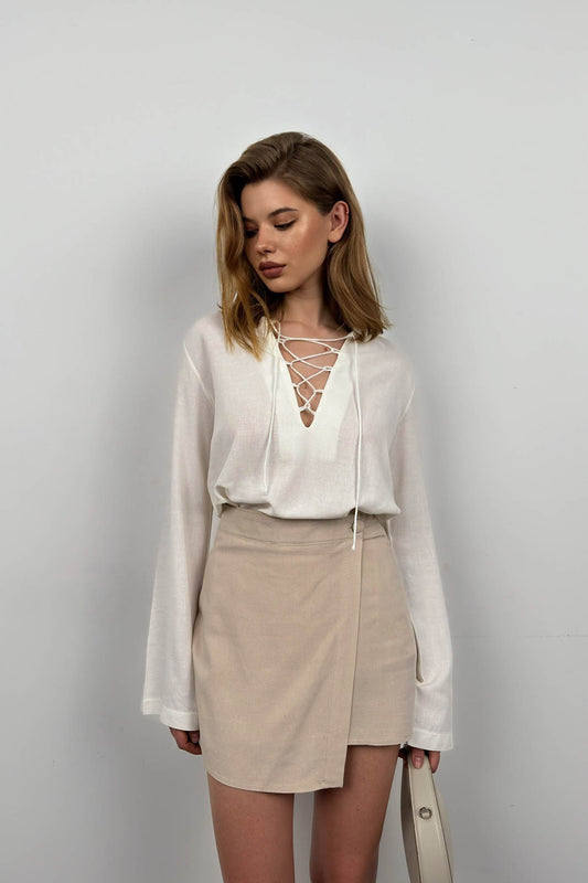 Laced White Linen Blouse 