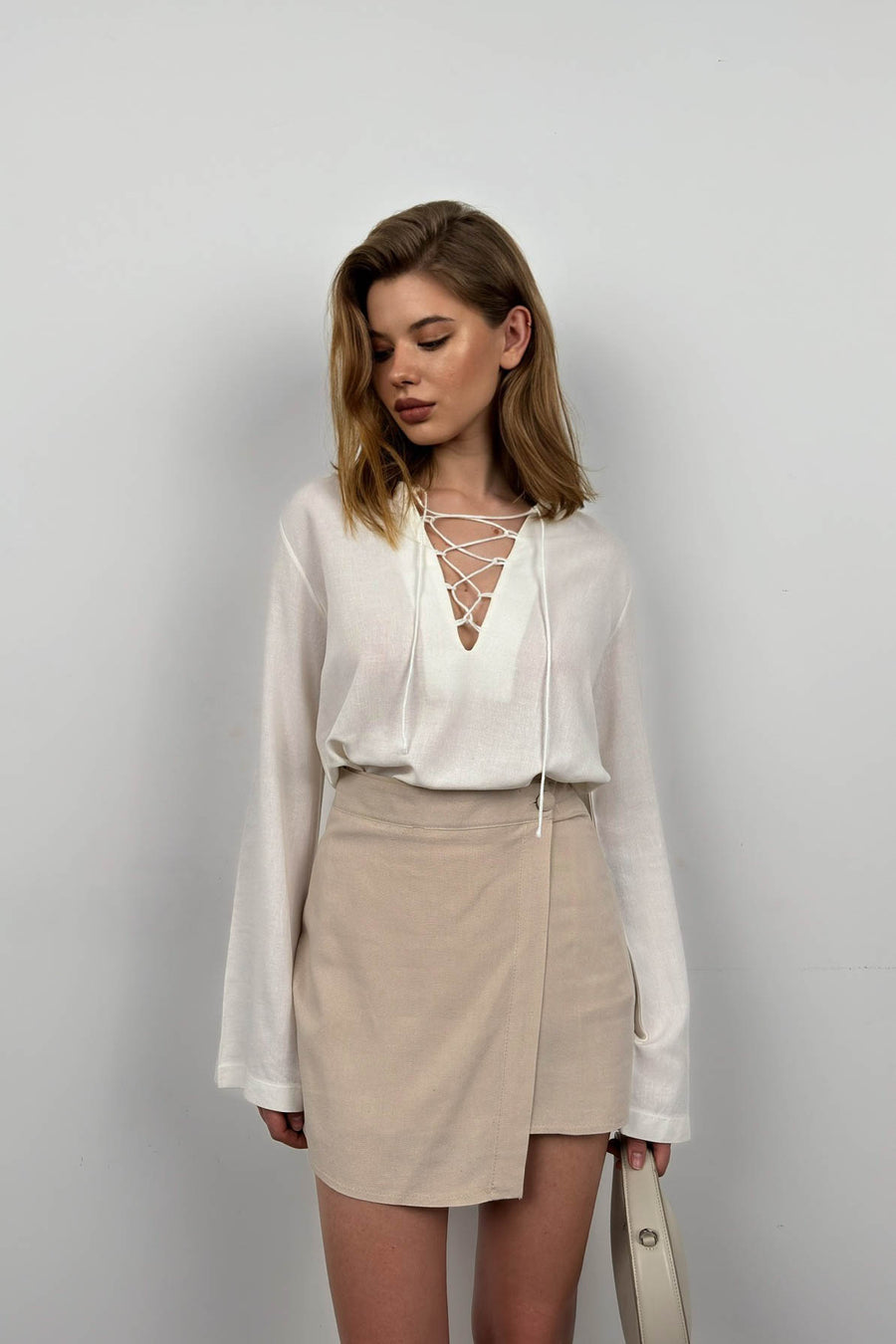 Laced White Linen Blouse 