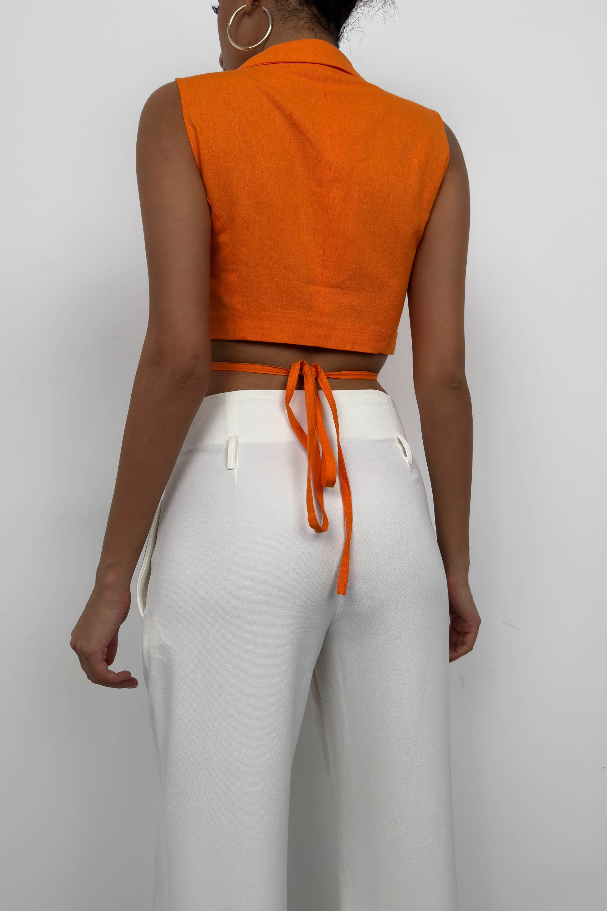 Orange Linen Vest with Tie Detail 