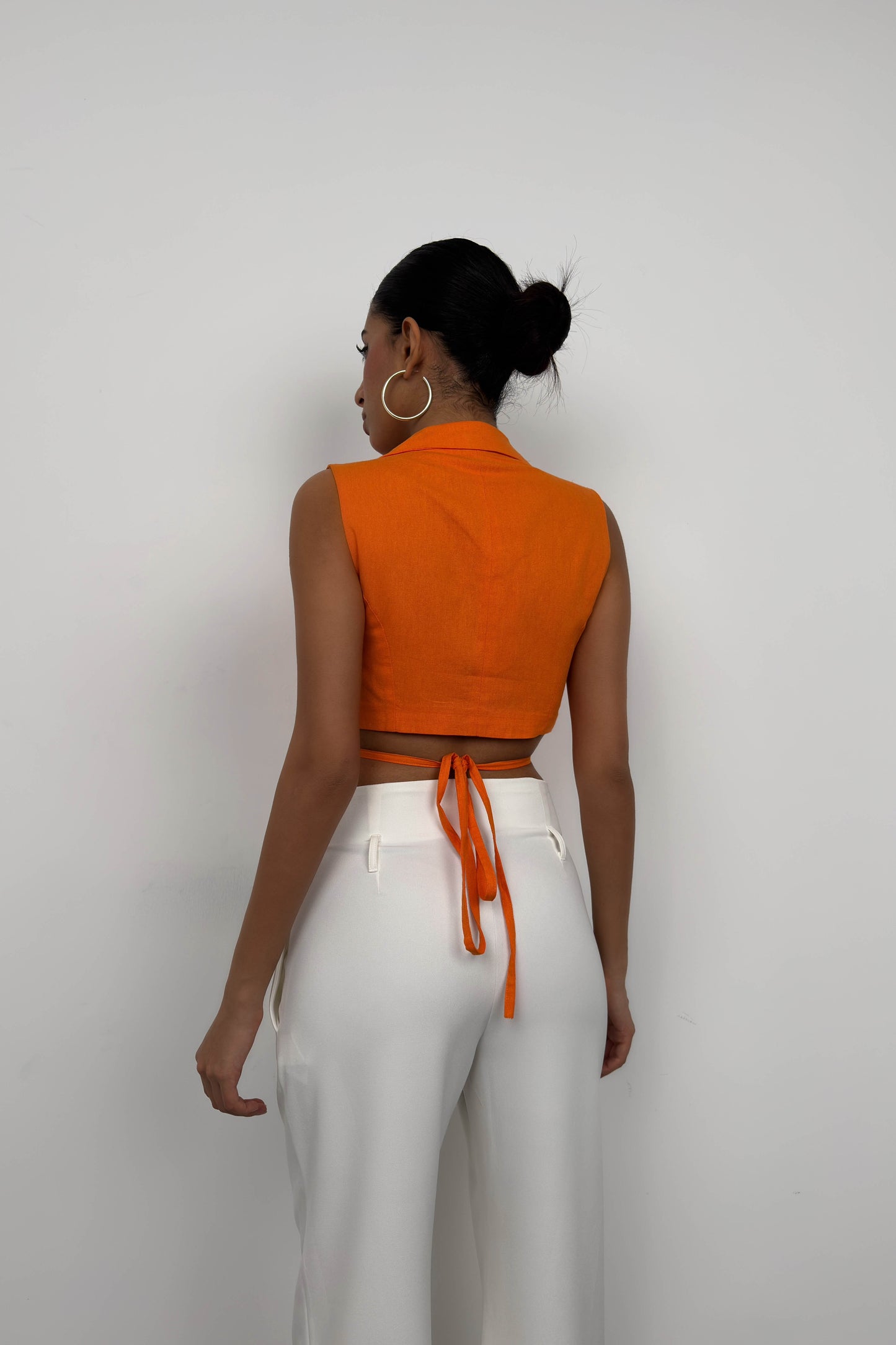 Orange Linen Vest with Tie Detail 