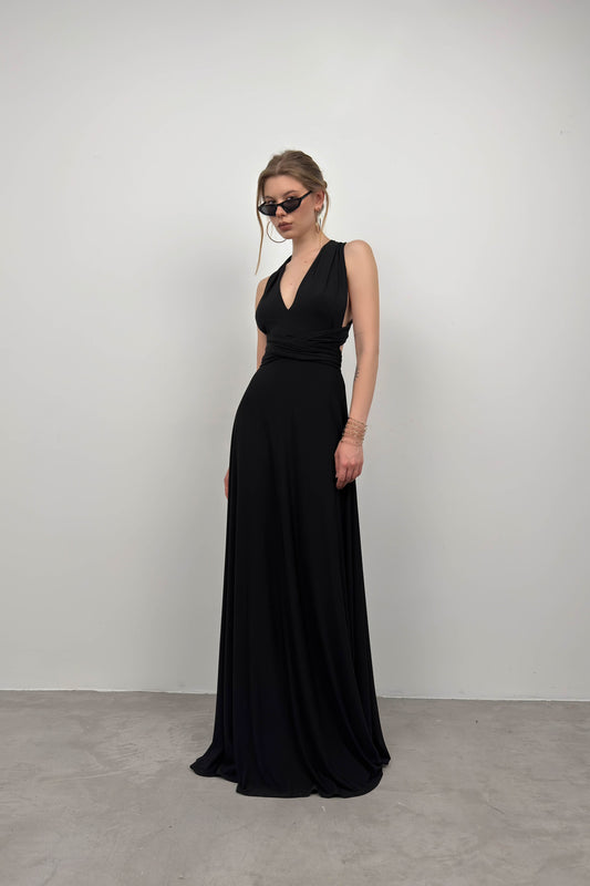 Black Maxi Dress with Tie Detail 