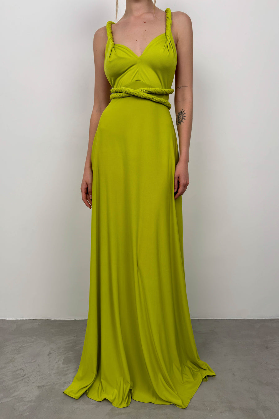 Tie Detail Lime Maxi Dress 