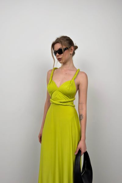 Tie Detail Lime Maxi Dress 