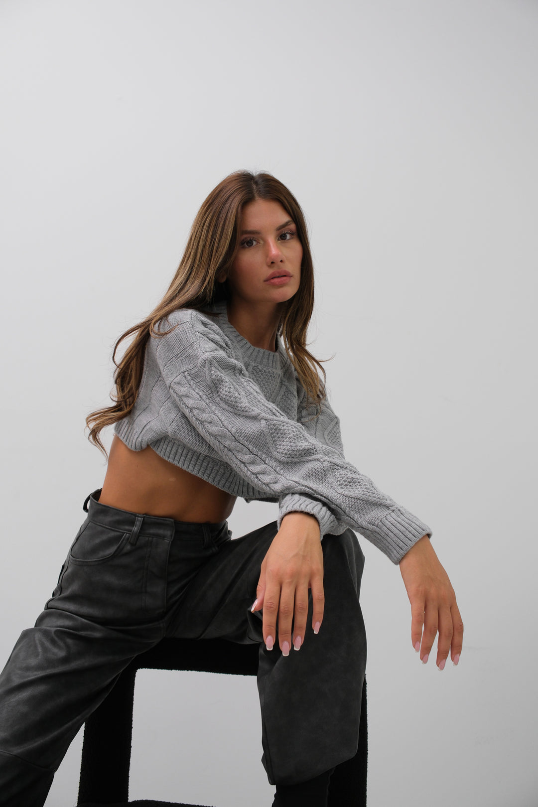 Baklava Desen Gri Kazak