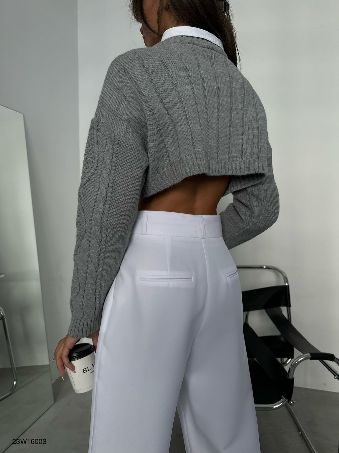 Baklava Desen Gri Kazak