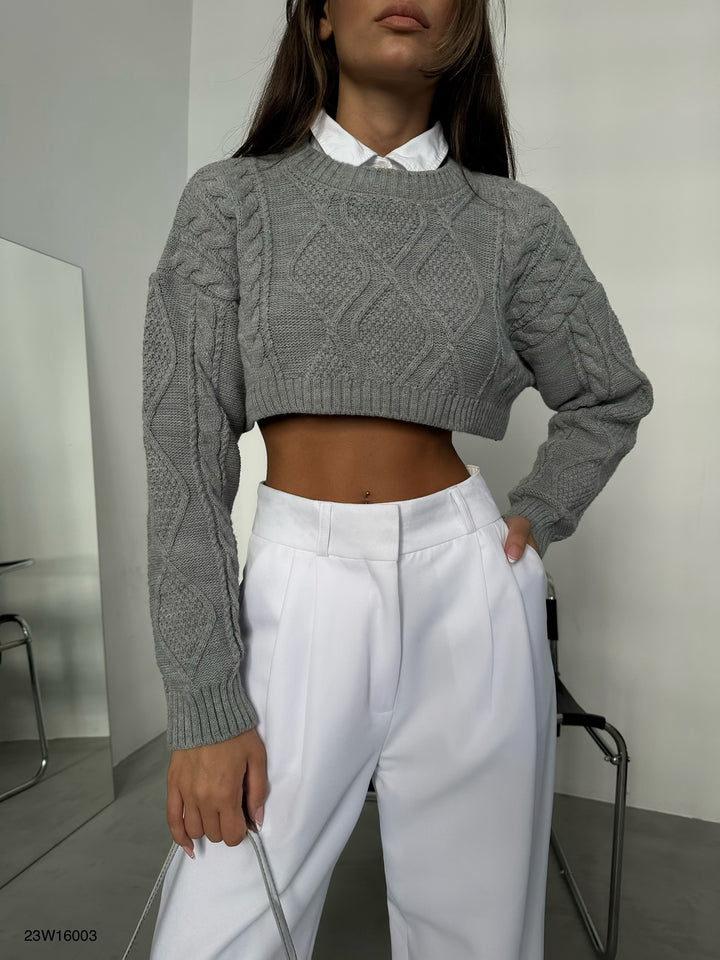 Baklava Desen Gri Kazak