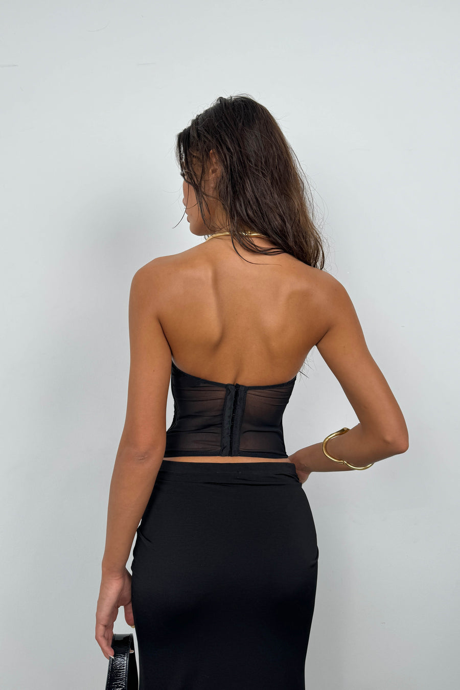 Underwire Lace Black Strapless Blouse 