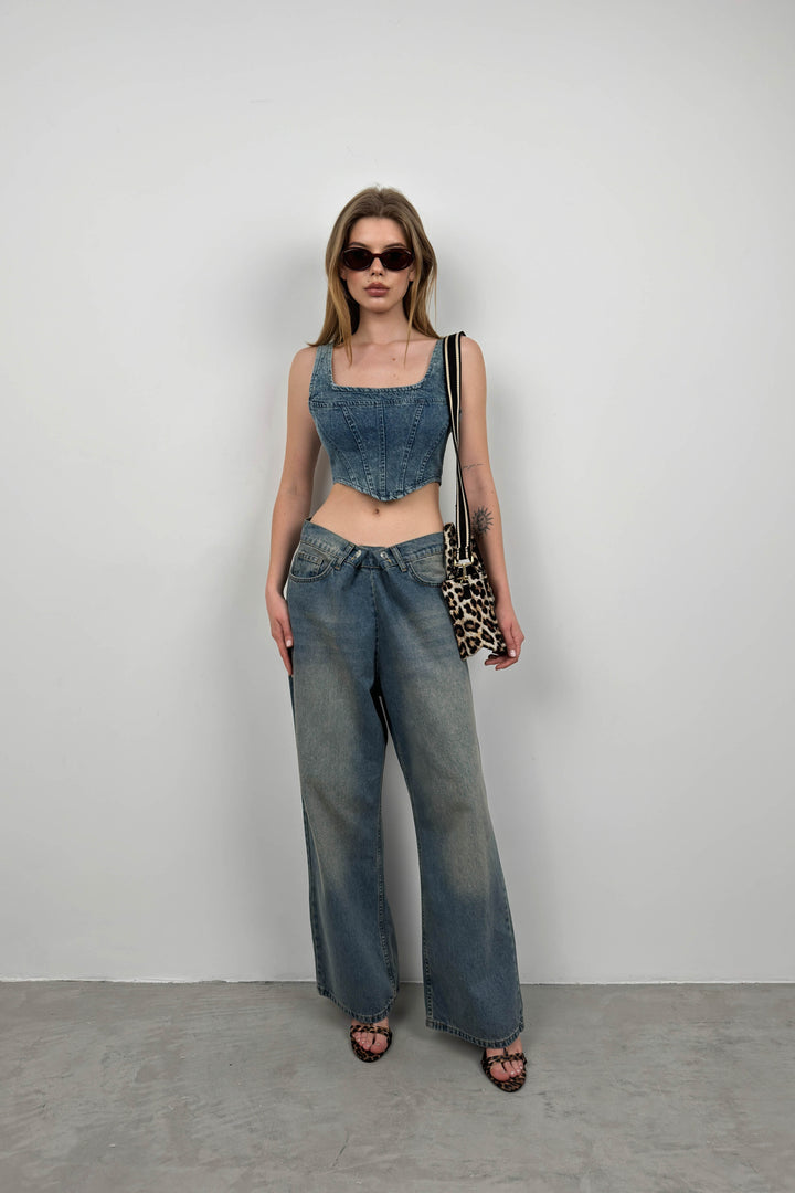 Balenli Açık Mavi Kot Bluz