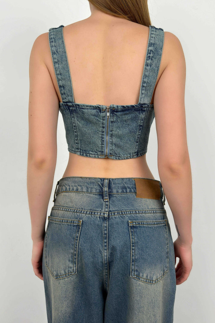 Balenli Açık Mavi Kot Bluz